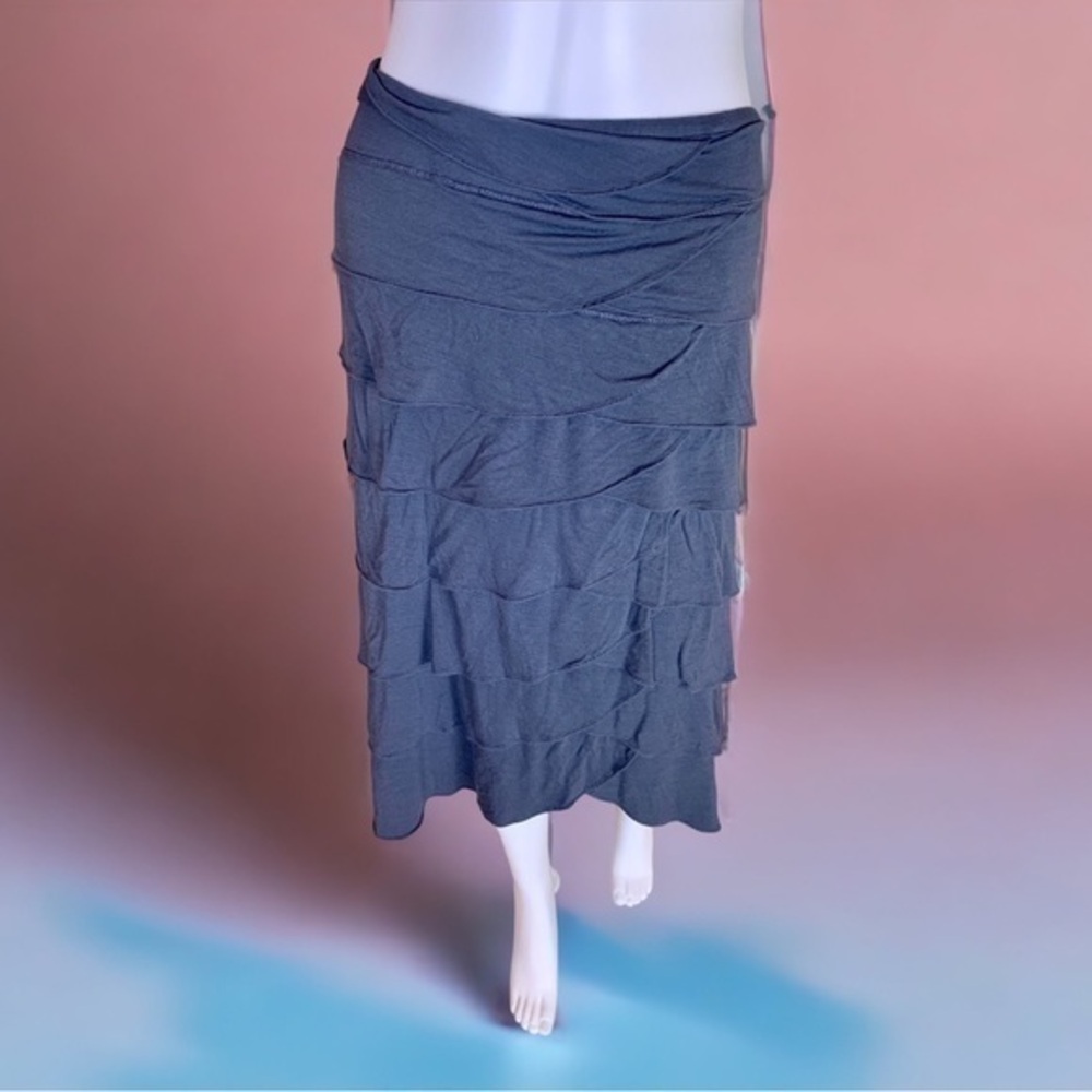 ZASHI Ruffle Gray Midi Skirt Size Large